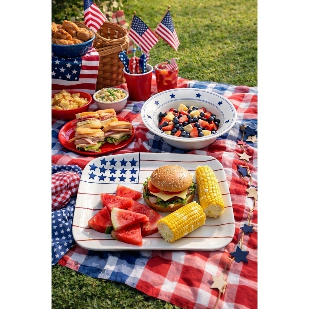 Hartstone Pottery Stars & Stripes Vegetable Bowl & platter Tray Americana 🇺🇸